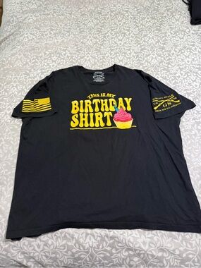 Grunt Style Black Birthday Shirt with Yellow Text and Pink Cupcake